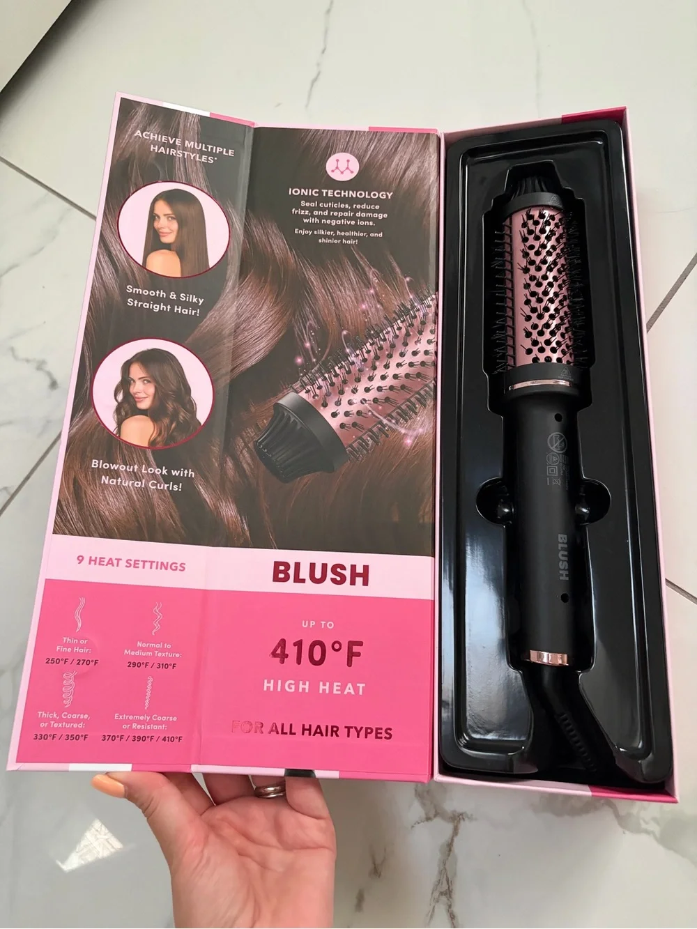 BLUSH Thermal Styling Brush 1.5” Tourmaline Ceramic 410°F Pink Black
